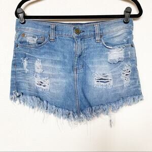 John John Distressed Denim Mini Skirt Size 8